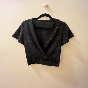 Black & Silver Glitter Crop Top
